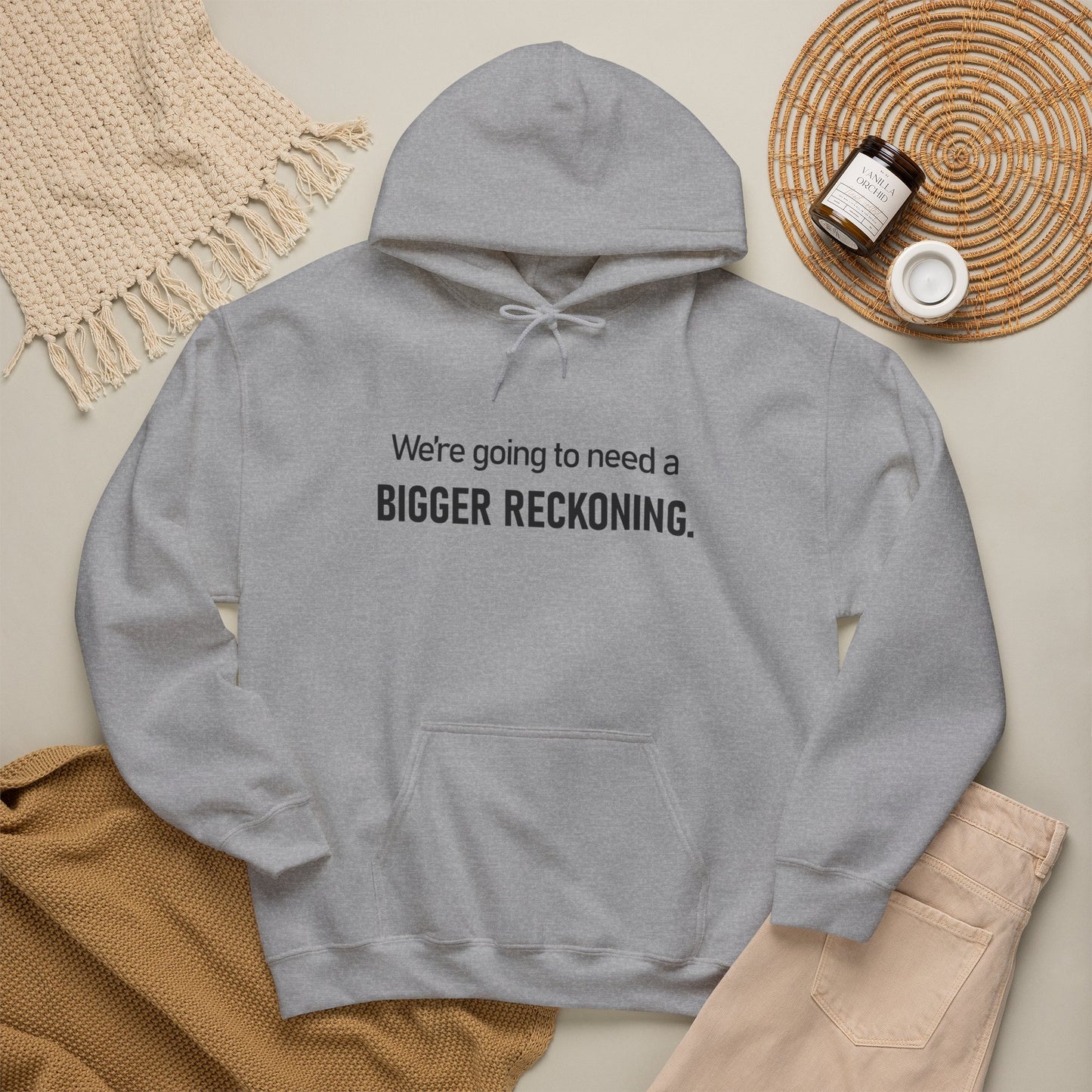 BIGGER RECKONING Hoodie — Minimalist Text Graphic Pullover