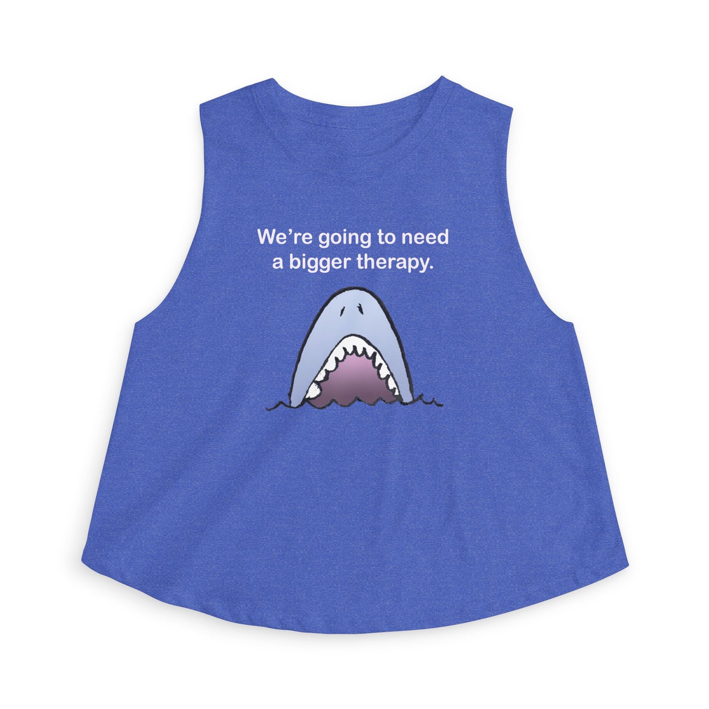 Shark Therapy Crop Top – "We're Going to Need a Bigger Therapy" Womens Graphic Tank