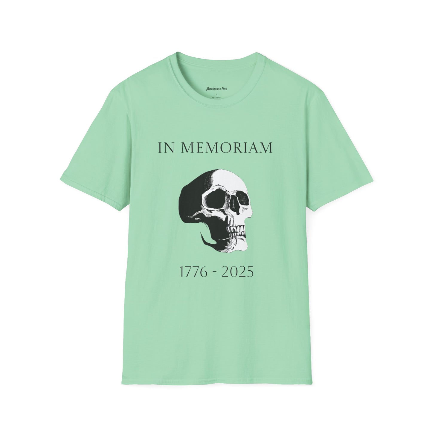 In Memoriam Skull Graphic T-Shirt, Unisex Casual Tee in Remembrance for the Death of Liberty