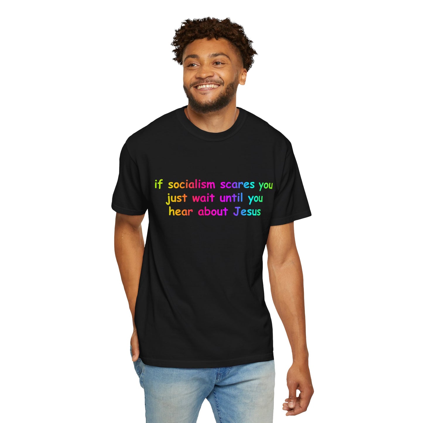 Socialist Jesus — Modern Theological Irony Slogan Tee