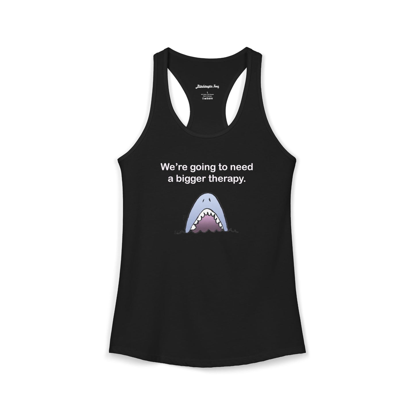 Women's Ideal Racerback Tank - "We're going to need a bigger therapy" Shark Tank Top - Dark
