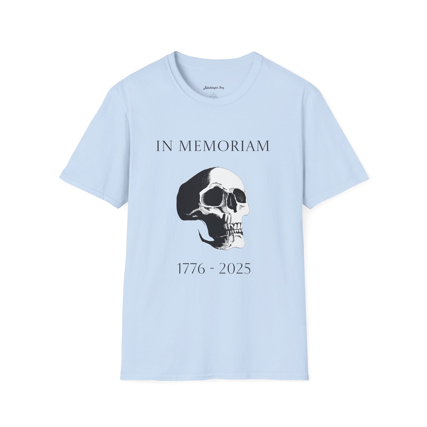 In Memoriam Skull Graphic T-Shirt, Unisex Casual Tee in Remembrance for the Death of Liberty