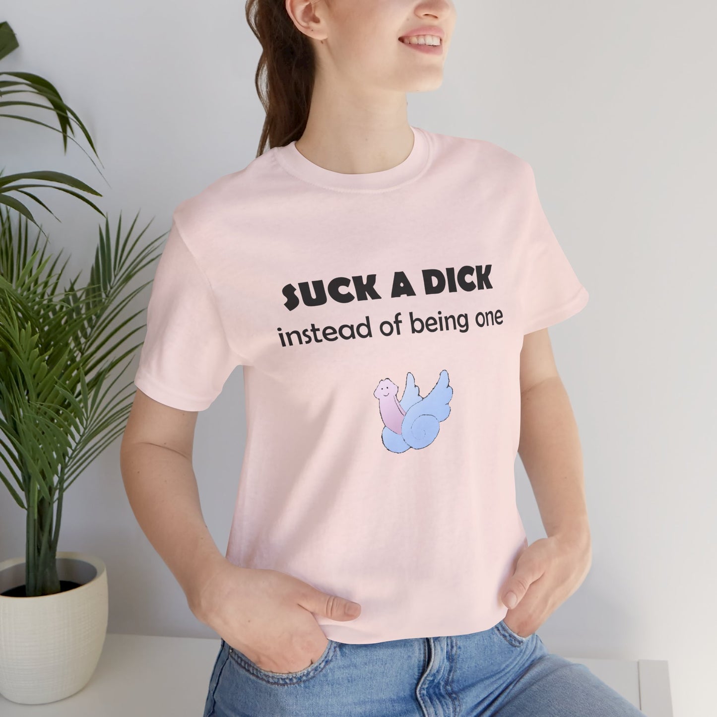 Suck a Dick Instead of Being One Tee — Funny Sarcastic Graphic T-Shirt with Cute Bird
