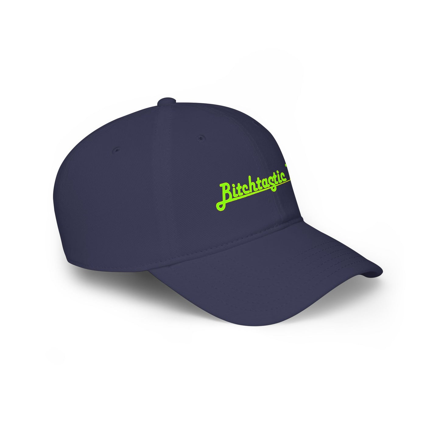 Printed "Bitchtastic Tees" Low Profile Baseball Cap — Retro Script Logo Hat