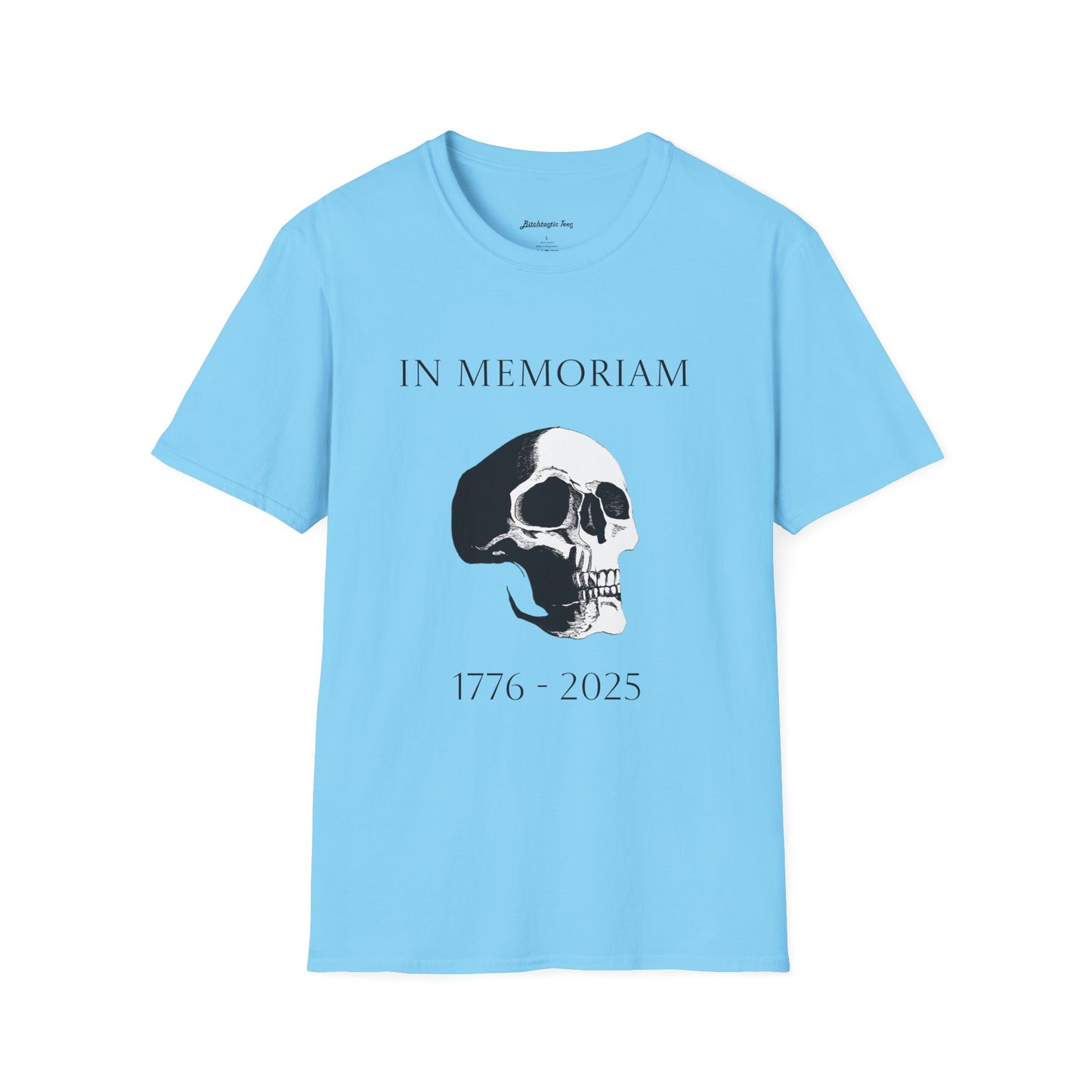 In Memoriam Skull Graphic T-Shirt, Unisex Casual Tee in Remembrance for the Death of Liberty