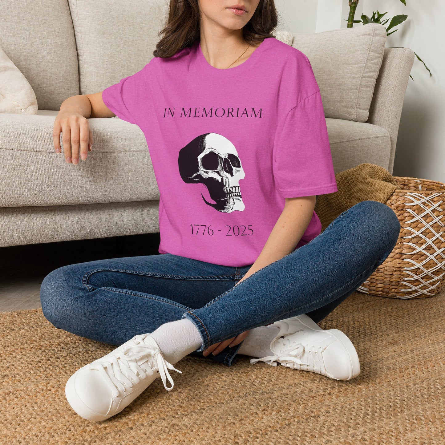In Memoriam Skull Graphic T-Shirt, Unisex Casual Tee in Remembrance for the Death of Liberty