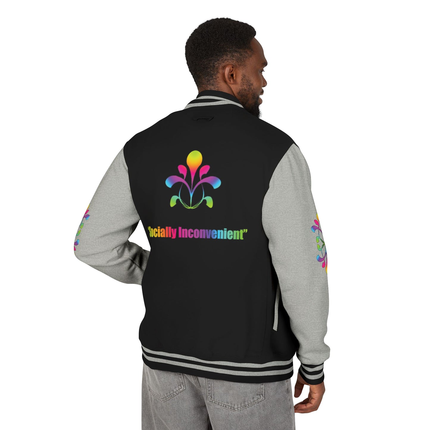 Letterman Jacket — Neon Floral "Socially Inconvenient" Varsity Jacket