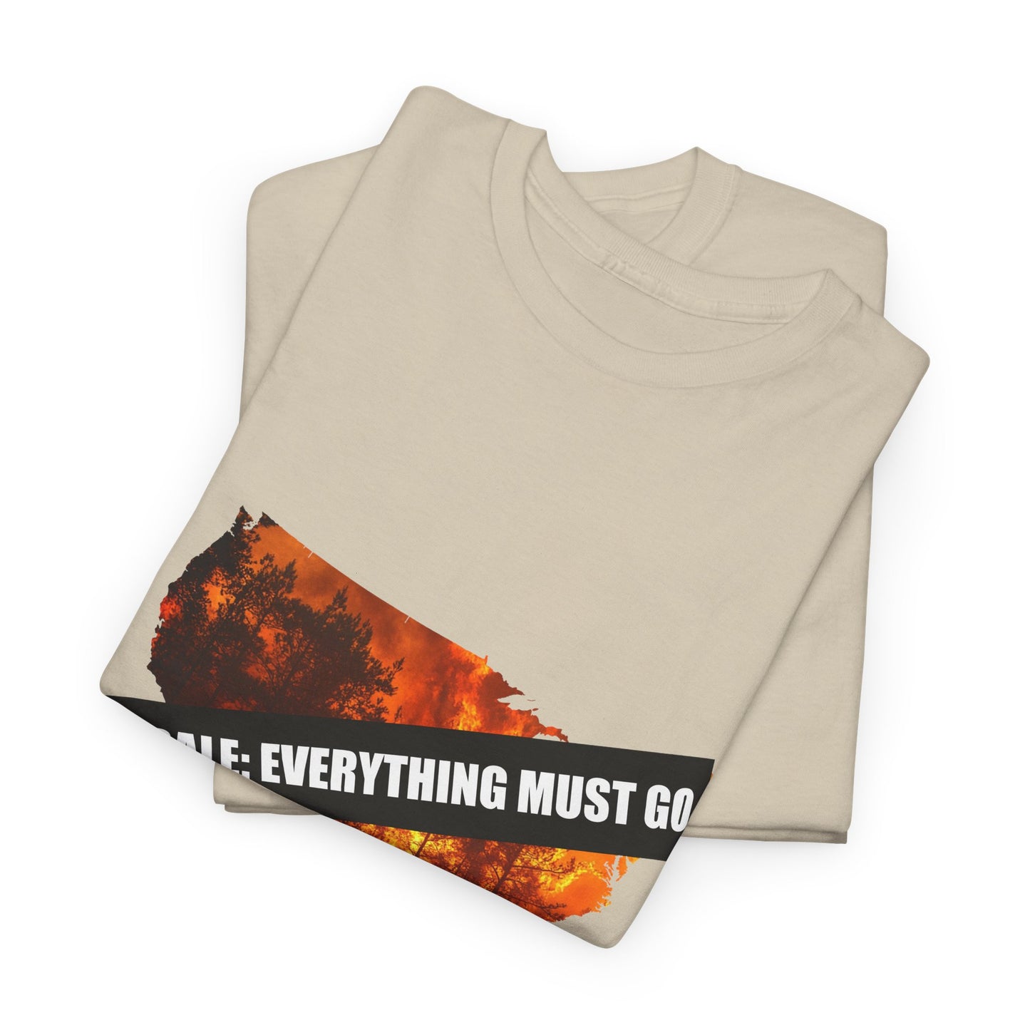 250th anniversary T-Shirt — USA on Fire Graphic Tee with “Fire Sale: Everything Must Go” Text