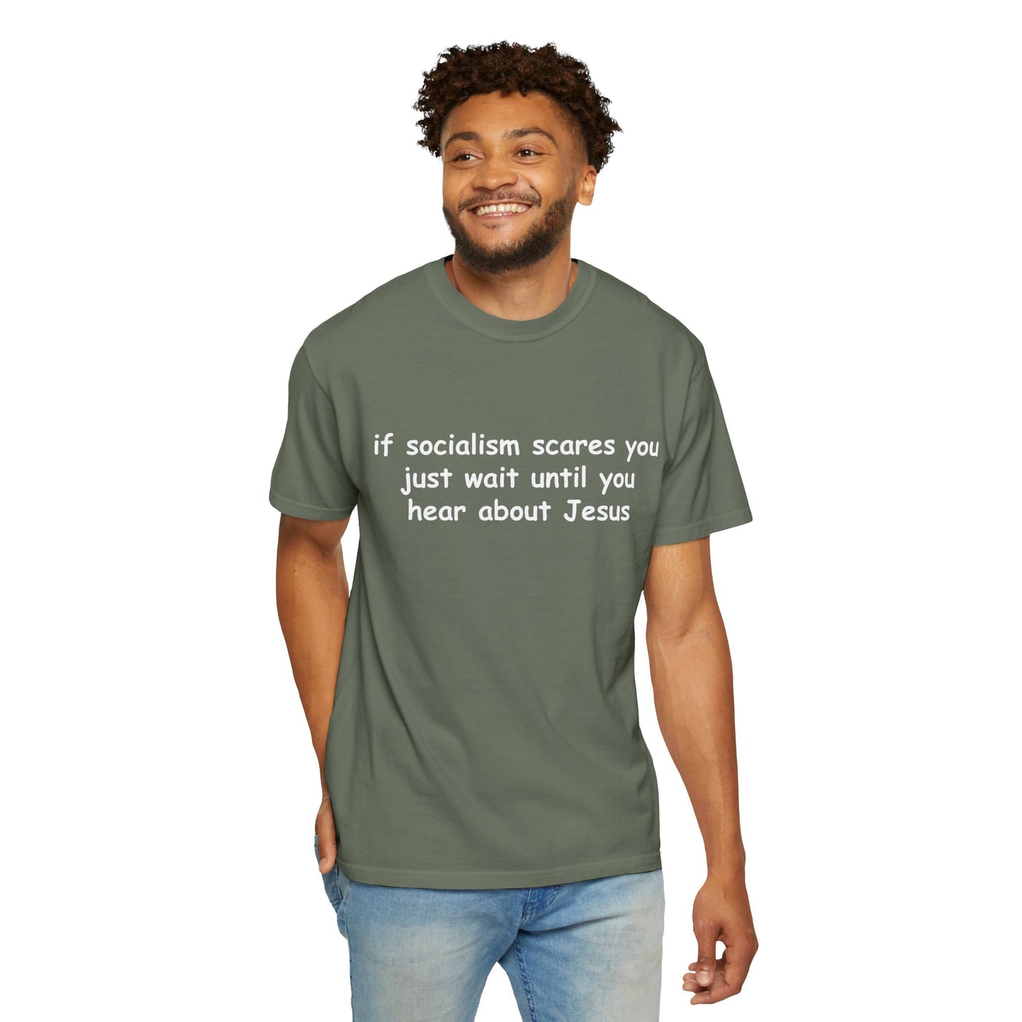 Socialist Jesus — Modern Theological Irony Slogan Tee