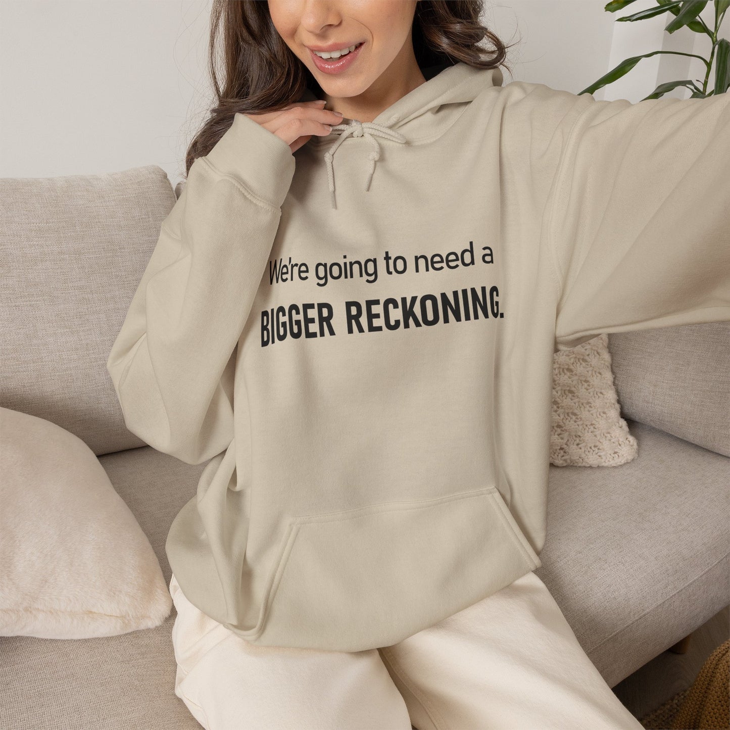 BIGGER RECKONING Hoodie — Minimalist Text Graphic Pullover